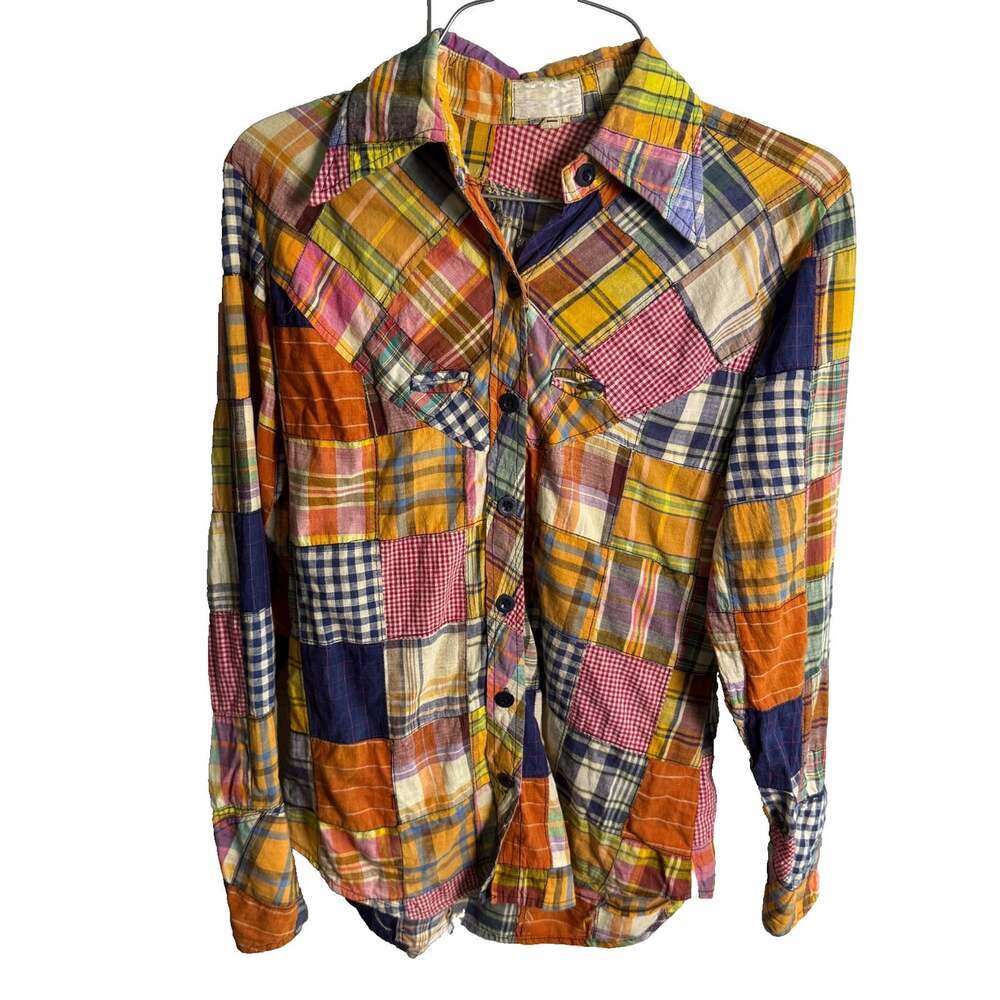 Vintage 1970s Patchwork Plaid Western Shirt Handmade In Mexico Cotton Boho 9/10
